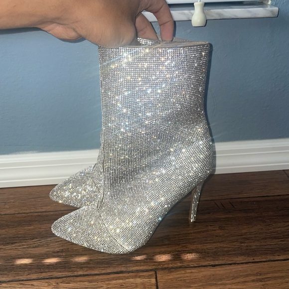 Crystal embellished heels boots diamond crystal bling embellished ankle booties - Picture 10 of 13